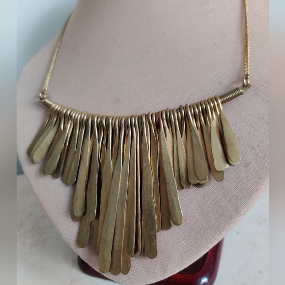 Vintage Ethnic Brass "Features" Fringe Bib Necklace - Picture 5 of 10
